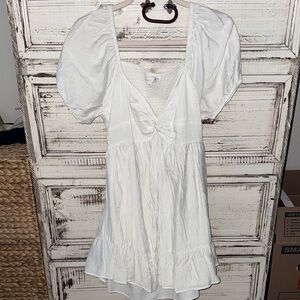 Altar'd State White Backless Puff Sleeve Mini Dress